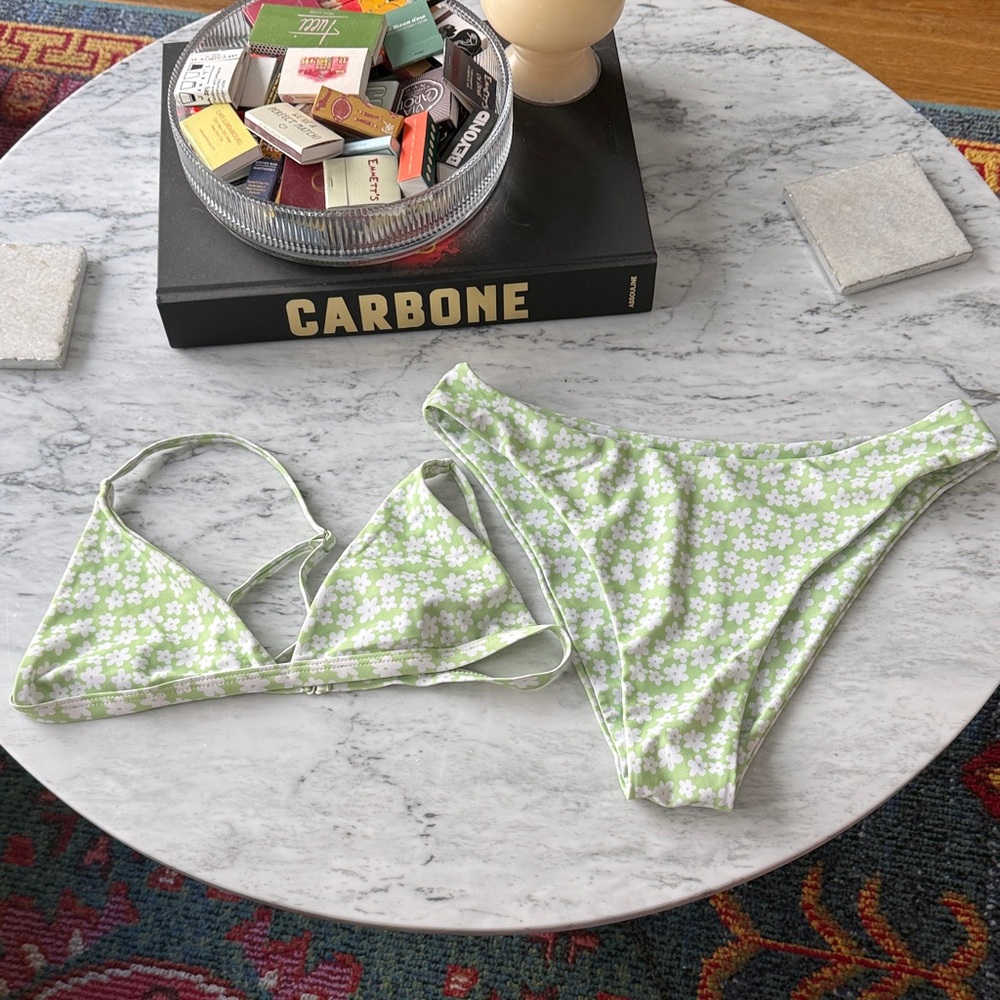 Green Floral Triangle Bikini Set